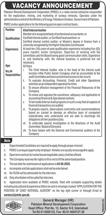 Jobs in Pakistan Mineral Development Corporation Islamabad